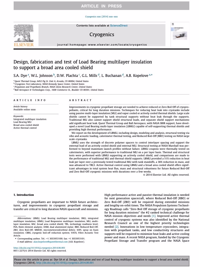 Design, Fabrication, & Test of Load Bearing Multilayer Insulation – 2014