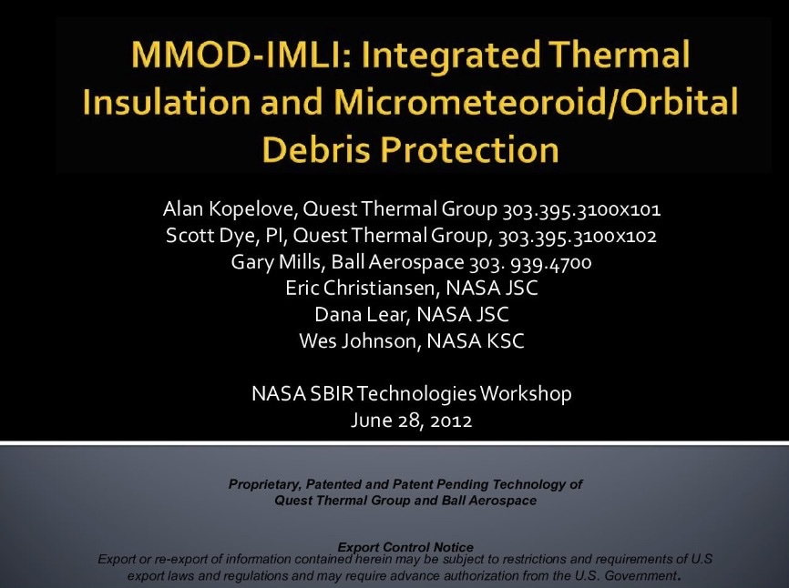 MMOD-IMLI Integrated Thermal Insulation & MMOD Protection – 2012
