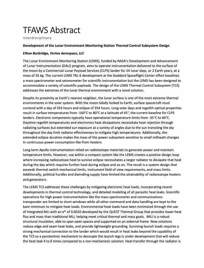 Development of the Lunar Environment Monitoring Station Thermal Control Subsystem Design, 2020 TFAWS conference